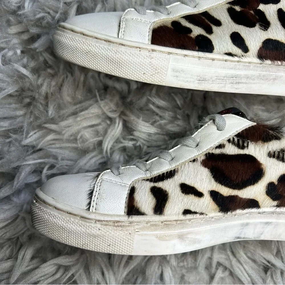 P448 cow hair leopard print lace up sneakers girl’s shoe size 2